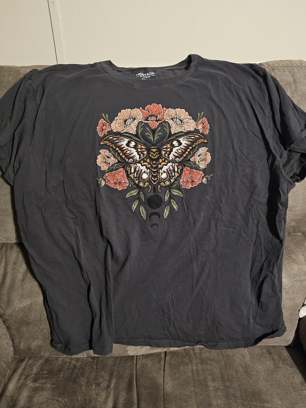 Torrid Heritage Graphic Moth & Floral Short Sleeve Shirt With Sparkles
